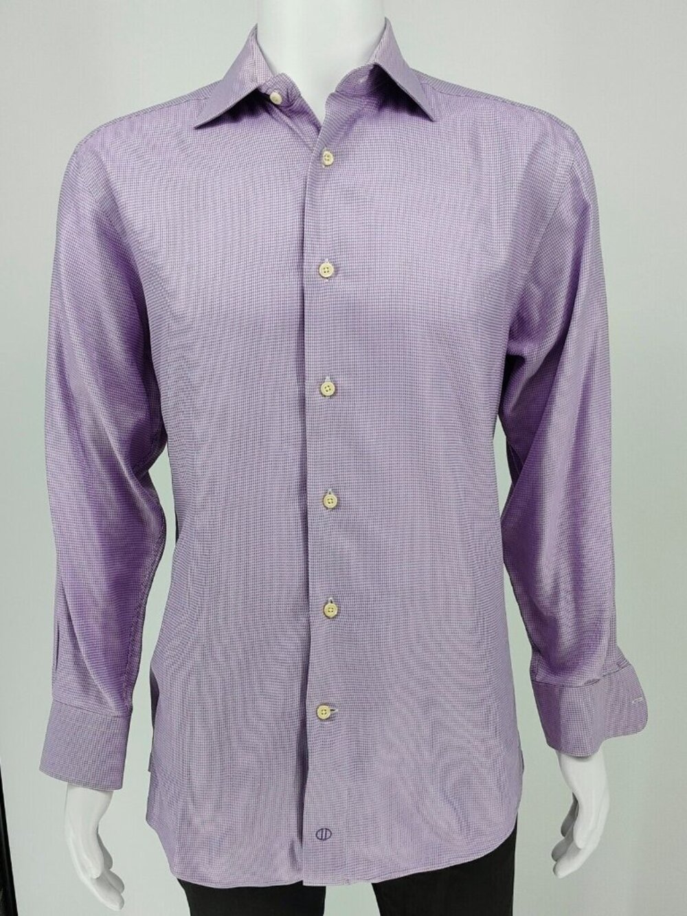 NWOT David Donahue Purple Micro Check Button Up Dress Shirt (15 32/33)